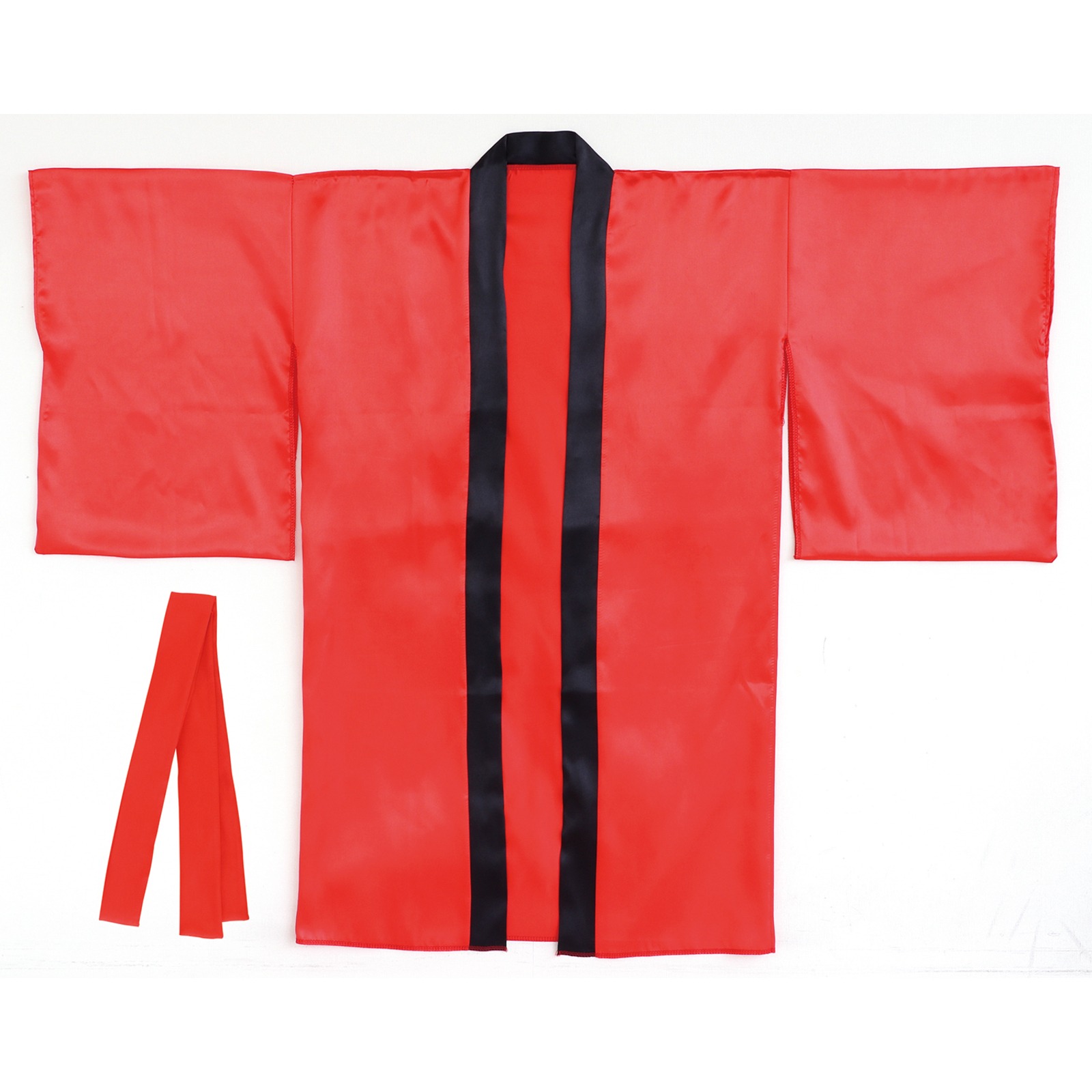 はっぴ / ソフトサテンロングハッピ 袖付 レッド Mサイズ はちまき付き2点セット はちまき155cm 18593