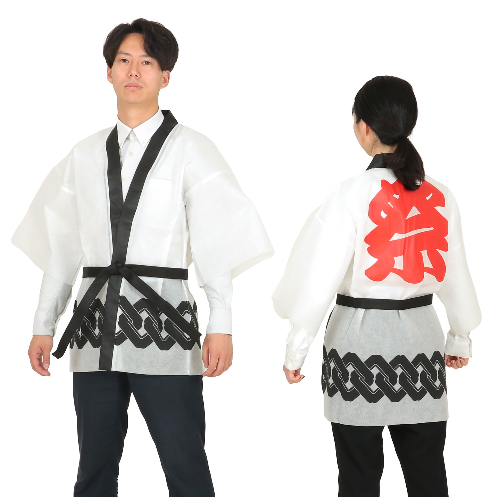はっぴ / カラー不織布ハッピ 祭 吉原つなぎ柄 白 L 単品 18685