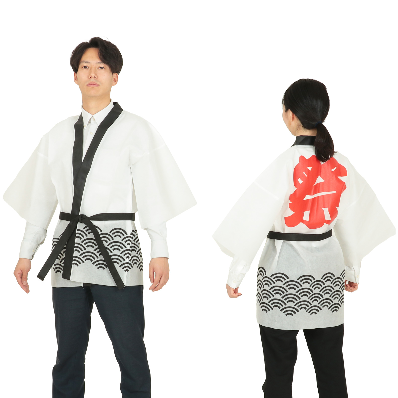 はっぴ / カラー不織布ハッピ 祭 青海波柄 白 L 単品 18689