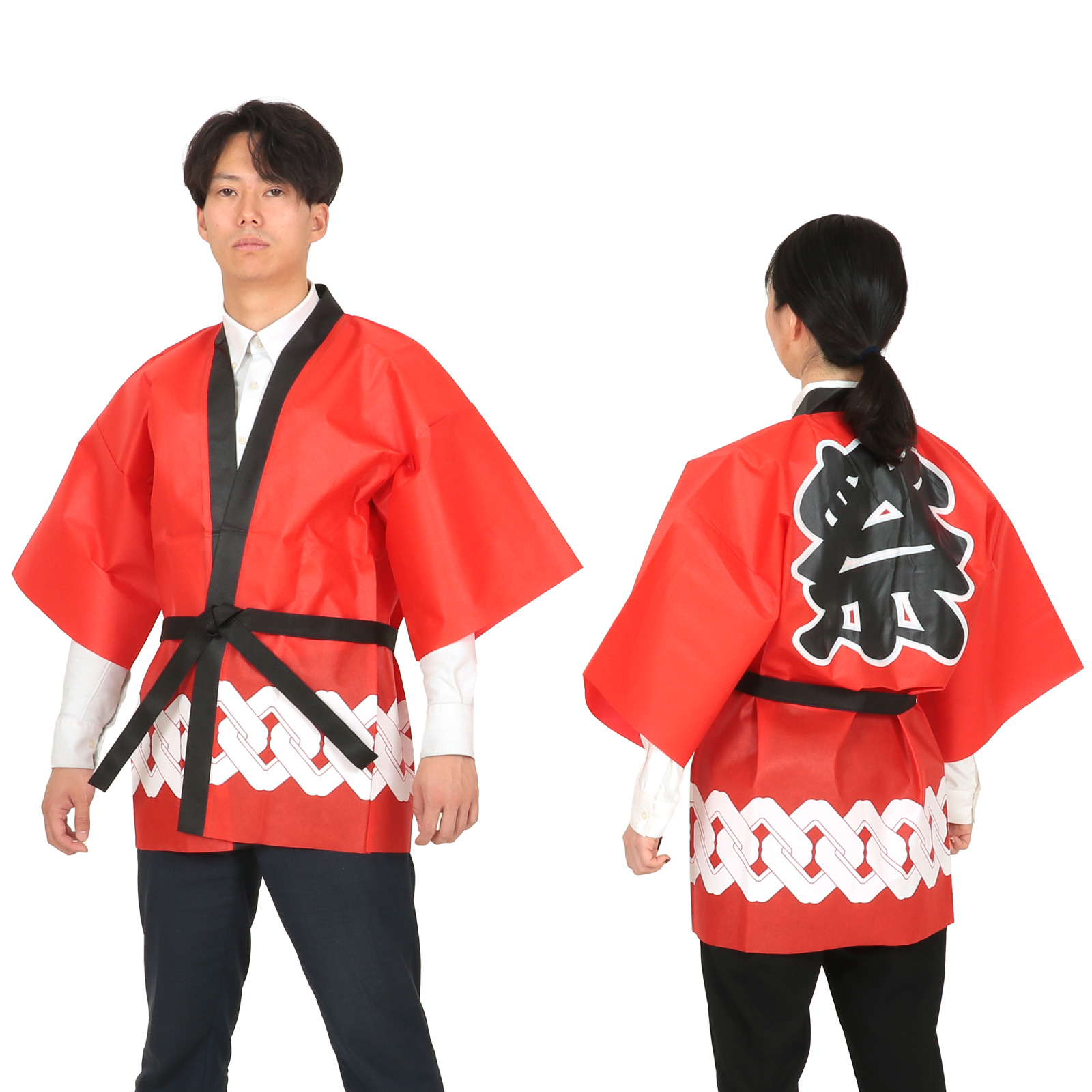 はっぴ / カラー不織布ハッピ 祭 吉原つなぎ柄 赤 L 単品 18756