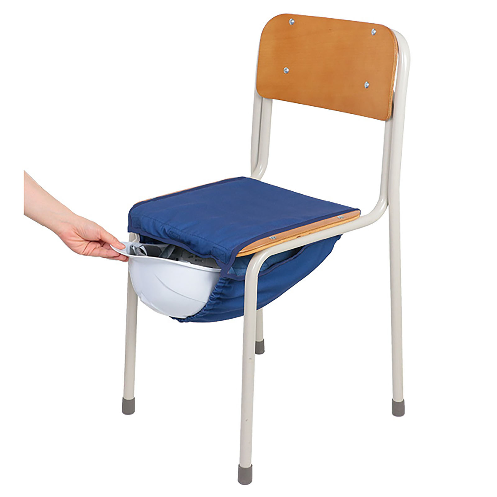 防災商品 / ヘルメット保管用椅子取付ケース 紺 単品 35687