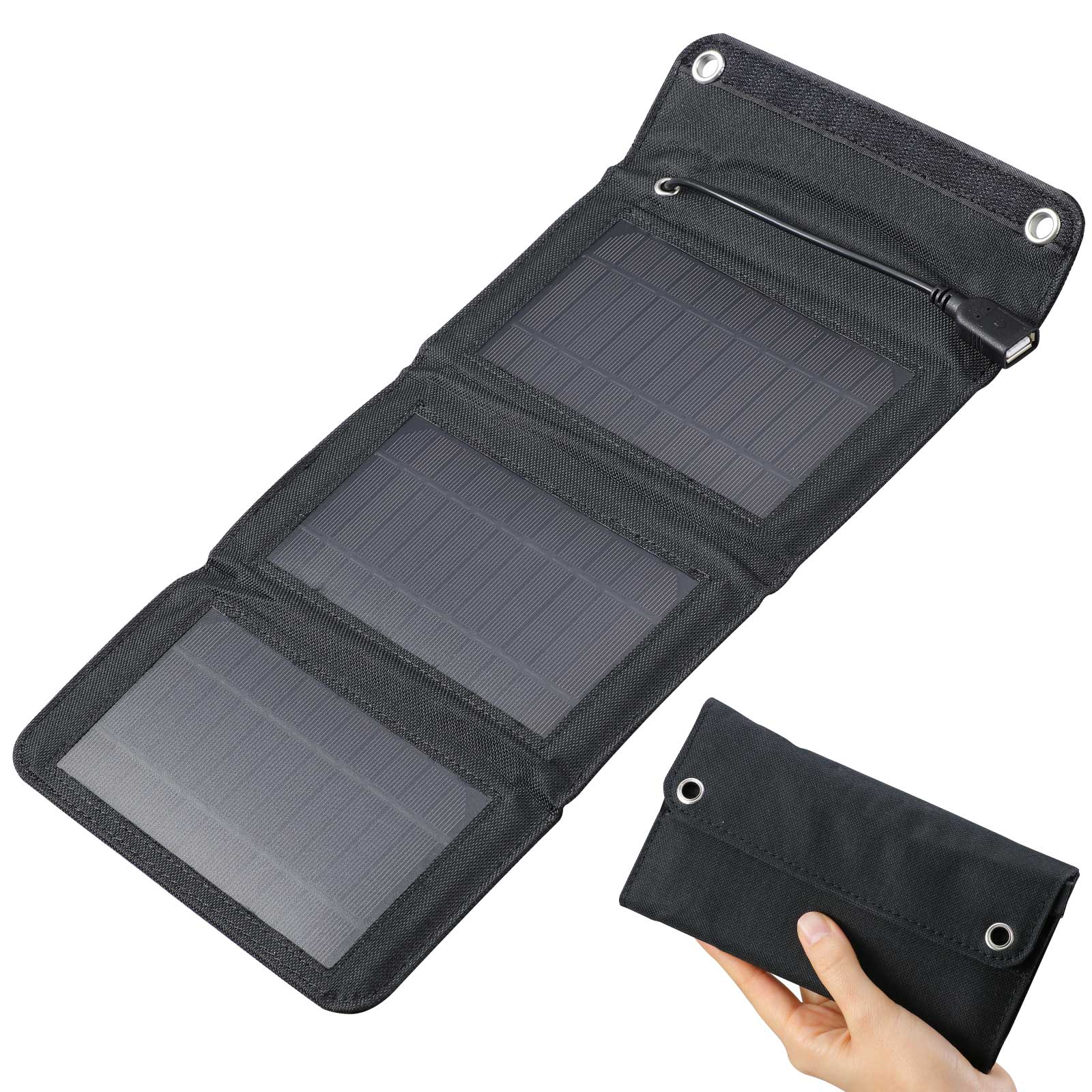 防犯・防災用品 / 折りたたみ式ポータブルソーラー充電器 5W 黒 単品 52033
