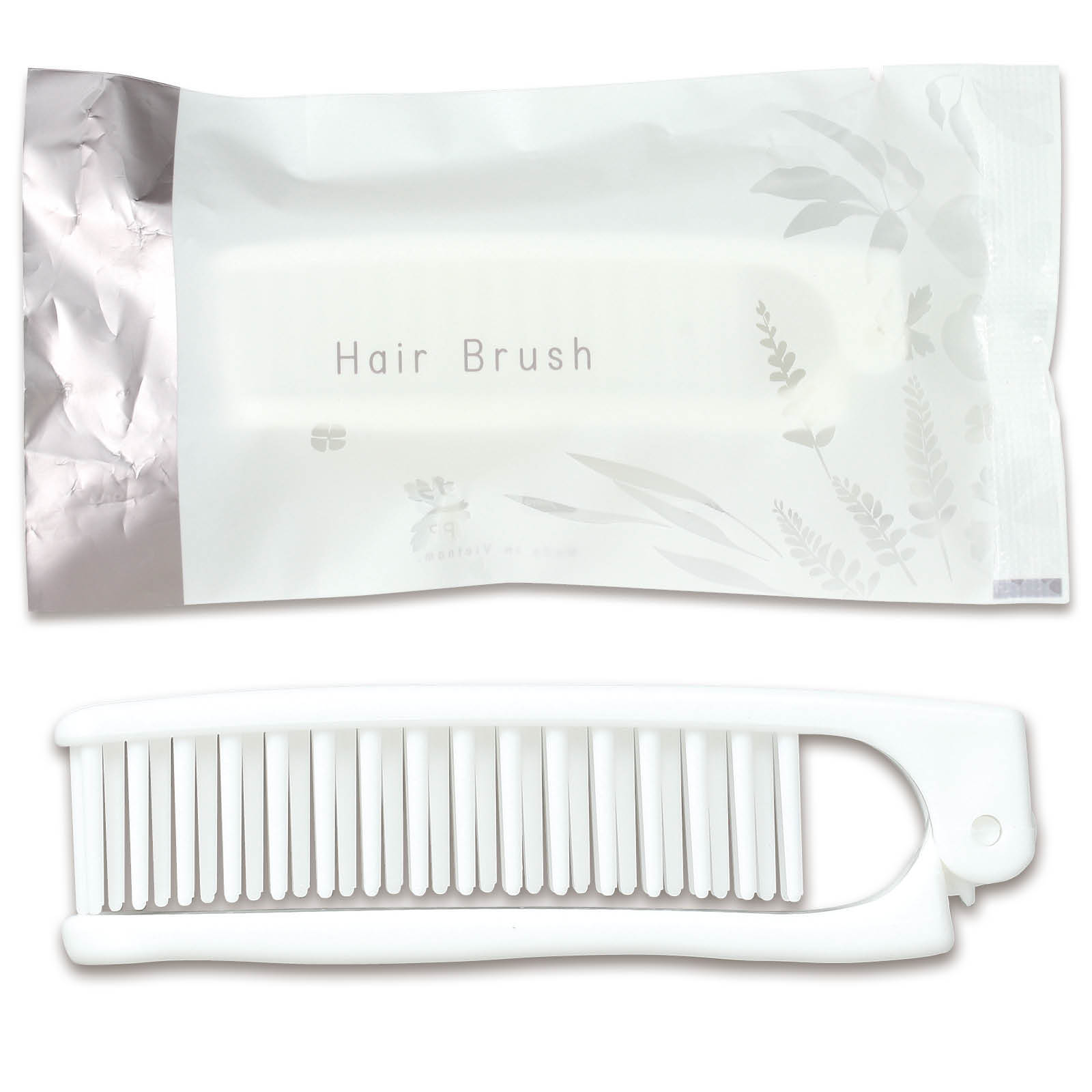 衛生消耗品 / 使い捨て袋入り2つ折りヘアブラシ 白 単品 52549