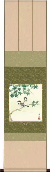 色紙掛け / 花鳥山水画 四季揃え 花鳥四趣セット 紙色セット 衣笠緞子色短掛