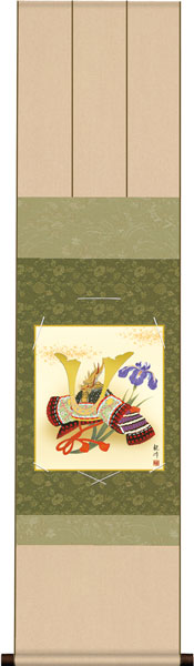 色紙掛け / 端午の節句画 兜 紙色セット 衣笠緞子色短掛