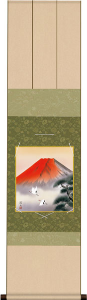 色紙掛け / 山水画 富士諸景 赤富士飛翔 紙色セット 衣笠緞子色短掛