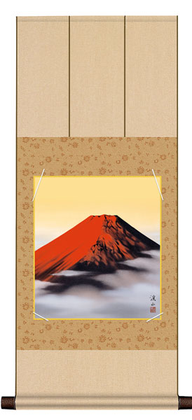 色紙掛け / 山水画 富士諸景 赤富士 紙色セット 八坂緞子色紙掛