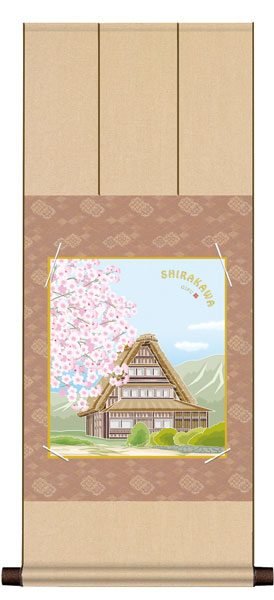 色紙掛け / 日本の名所 白川郷 桜 紙色セット 八坂緞子色紙掛