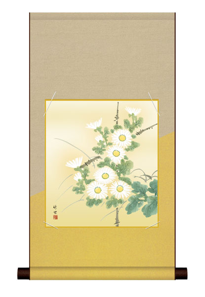 色紙掛け / 花鳥画 秋飾り 菊花 紙色セット 平安純綿デザイン色紙掛