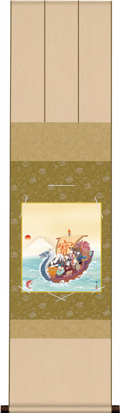 色紙掛け / 慶祝縁起画 七福神 紙色セット 衣笠緞子色短掛