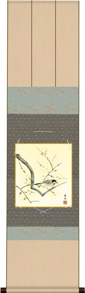 色紙掛け / 花鳥画 冬飾り 梅に鶺鴒 紙色セット 衣笠緞子色短掛