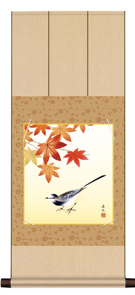 色紙掛け / 花鳥画 秋飾り 紅葉 紙色セット 八坂緞子色紙掛