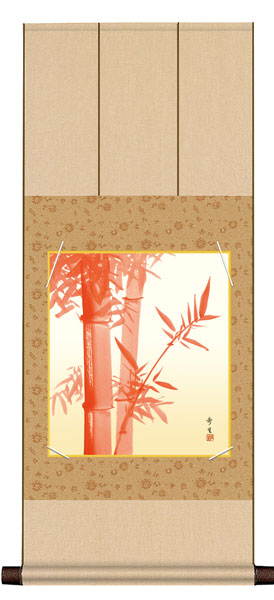 色紙掛け / 慶祝縁起画 朱竹 紙色セット 八坂緞子色紙掛
