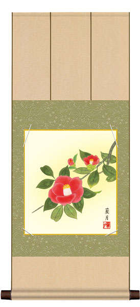 色紙掛け / 花鳥画 冬飾り 寒椿 紙色セット 八坂緞子色紙掛
