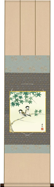 色紙掛け / 花鳥画 夏飾り 楓に四十雀 紙色セット 衣笠緞子色短掛
