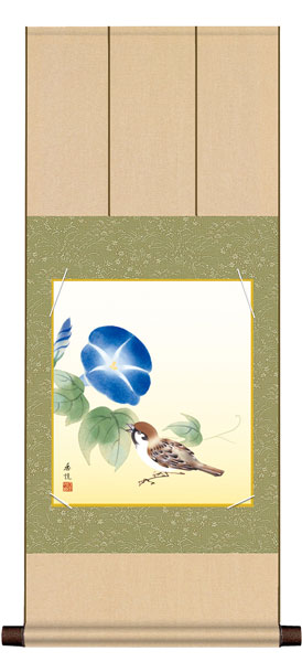 色紙掛け / 花鳥画 夏飾り 朝顔 紙色セット 八坂緞子色紙掛