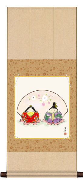 色紙掛け / 桃の節句画 だるま雛 紙色セット 八坂緞子色紙掛