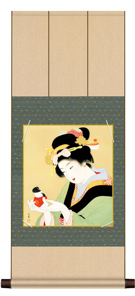 色紙掛け / 上村 松園 御所人形 紙色セット 八坂緞子色紙掛