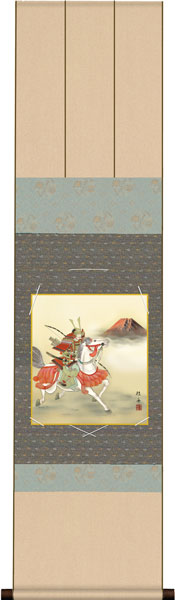 色紙掛け / 端午の節句画 白馬武者 紙色セット 衣笠緞子色短掛