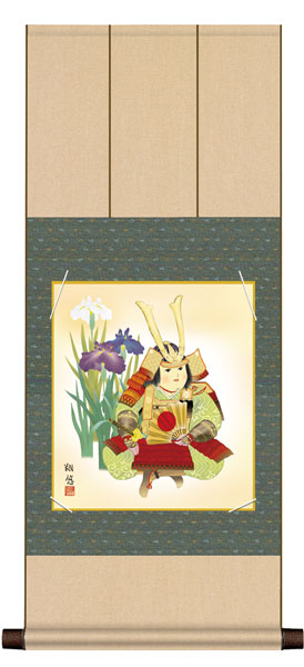 色紙掛け / 端午の節句画 稚児武者 紙色セット 八坂緞子色紙掛