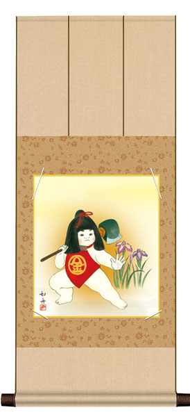 色紙掛け / 端午の節句画 金太郎 紙色セット 八坂緞子色紙掛