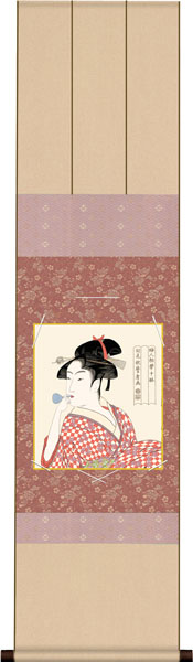 色紙掛け / 浮世絵 美人画 ビードロを吹く娘 紙色セット 衣笠緞子色短掛