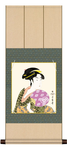 色紙掛け / 浮世絵 美人画 団扇を持つおひさ 紙色セット 八坂緞子色紙掛
