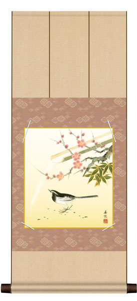 色紙掛け / 花鳥画 春飾り 松竹梅 紙色セット 八坂緞子色紙掛