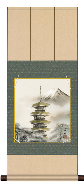色紙掛け / 花鳥山水画 四季揃え 富士塔景セット 紙色セット 八坂緞子色紙掛