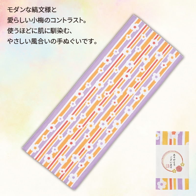 ありがとうございます／和柄文様手ぬぐい(縦縞梅ちらし) 商品画像1