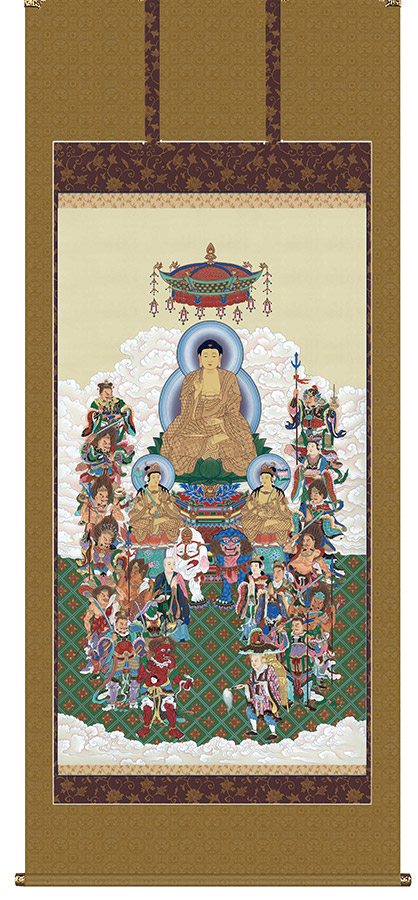 掛け軸 / 仏事 十六善神大 床の間 おしゃれ 壁掛け 絵 106cm×232cm