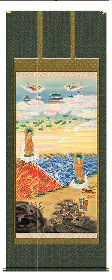 掛け軸 / 仏事 二河白道図 床の間 おしゃれ 壁掛け 絵 83.7cm×215cm