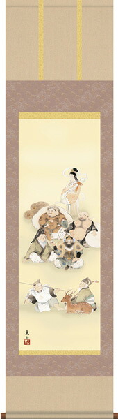 掛け軸 / 尺三幅 七福神 榎本 東山 開運画 縁起画 お正月 元旦 元日