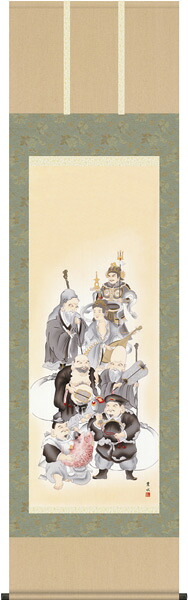 掛け軸 / 慶祝画 七福神 緒方 葉水