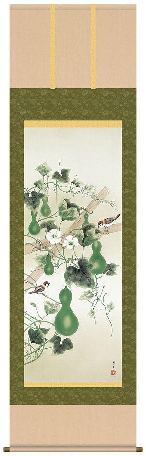 掛け軸 受注生産  / 六瓢 北山 歩生 花鳥画 夏向き 季節掛け  納期最短で約１５日程 
