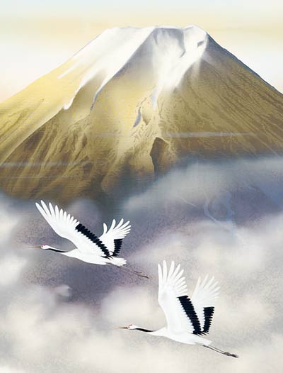 掛け軸 / 富士 彩悠 富士山 鶴