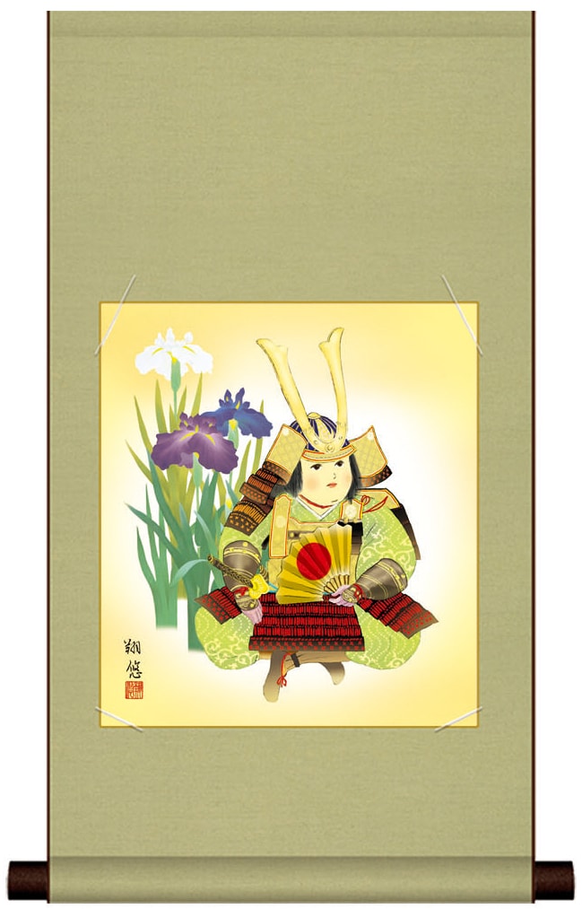 色紙掛け / 平安純綿色紙掛 稚児武者 工藤 翔悠 ミニ掛軸 端午の節句 こどもの日 初節句お祝い