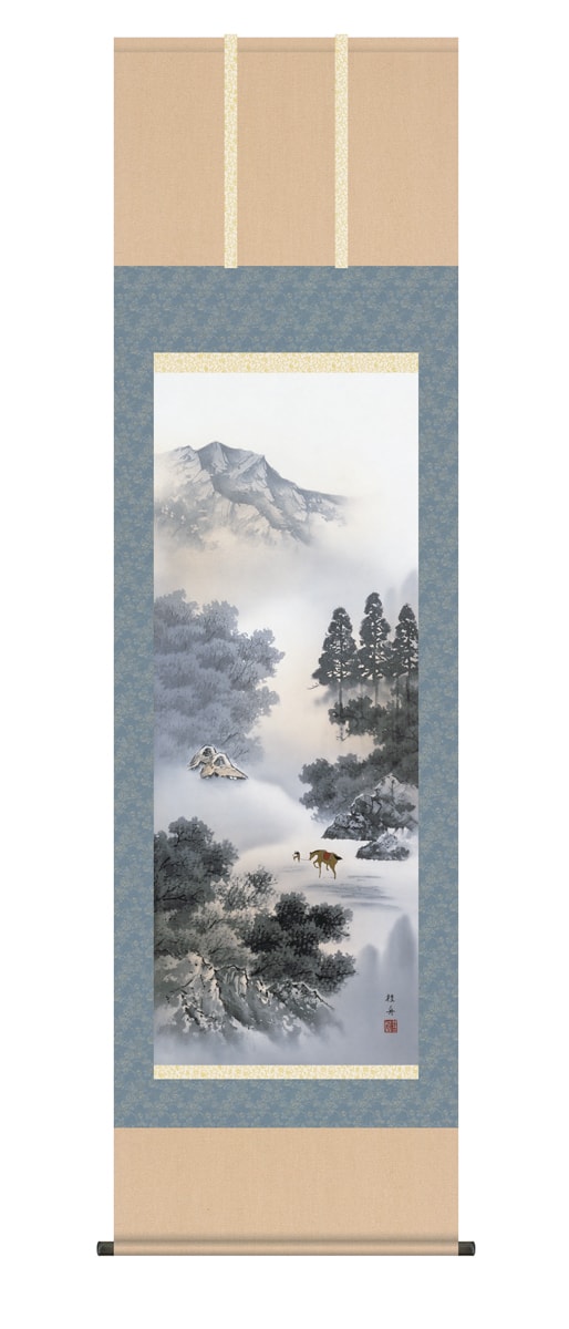 掛け軸 受注生産 / 尺五立 閑雅悠景 長江 桂舟 山水画 年中掛け 贈答用  納期最短で約１５日程 