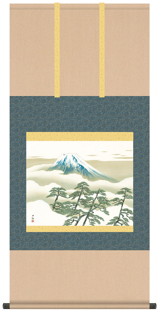掛け軸 / 桐箱 風鎮 防虫香セット付 横山大観150周年特別企画 松に富士 尺五サイズ 複製画
