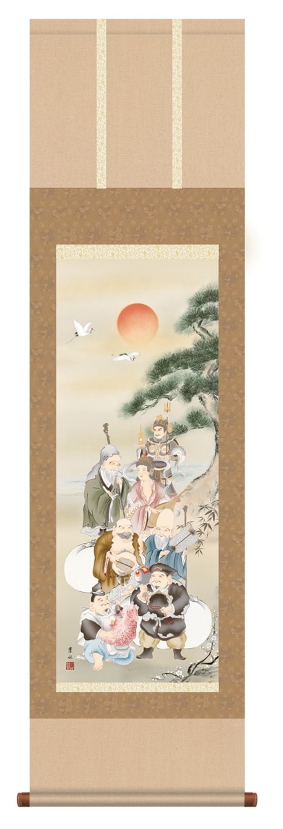 掛け軸 / 尺三立 七福神 緒方 葉水 慶祝画 縁起画