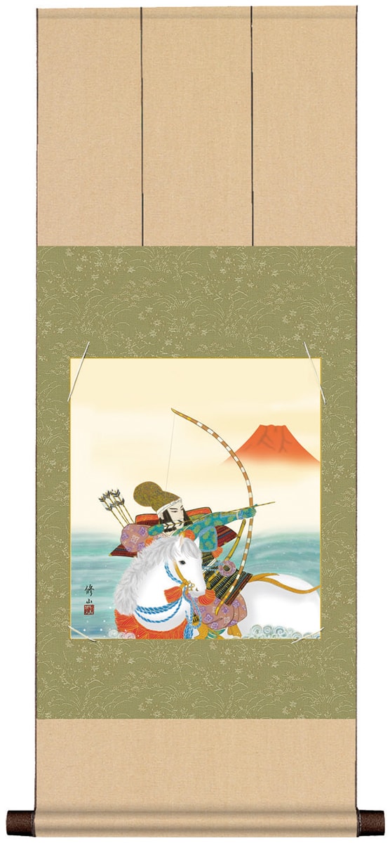 色紙掛け / 八坂緞子色紙掛 波上武者 江本 修山 ミニ掛軸 端午の節句 こどもの日 初節句お祝い