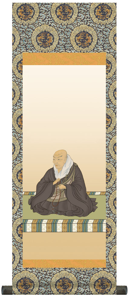 掛け軸 / 仏事 親鸞聖人御影 大森 化粧箱 金襴本表装 床の間 おしゃれ 壁掛け 絵 80cm×28cm