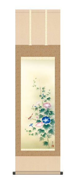 掛け軸 / 高見 蘭石 三美会 朝顔 尺三立幅44.5×高さ約164cm 花鳥画 夏掛け