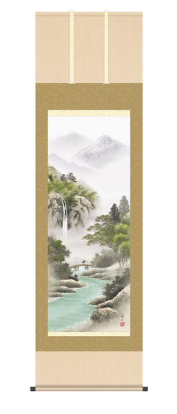 掛け軸 / 山河望郷 伊藤渓山 三美会 尺五立幅54.5×高さ約190cm 山水画 彩色山水