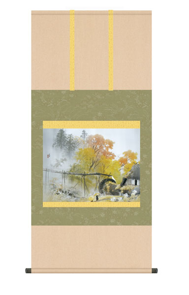 掛け軸 / 川合 玉堂 彩雨 尺五横幅54.5×高さ約115cm 名画複製画