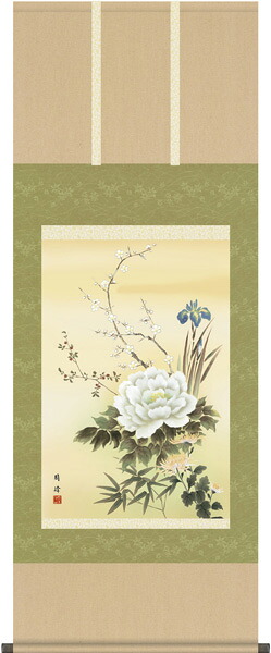 掛け軸 / 花鳥 四季花 高畠 周峰