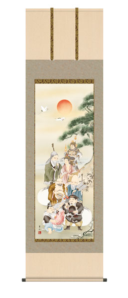 掛け軸 / 七福神 緒方葉水 清瀧会 尺五立幅54.5×高さ約190cm 縁起画