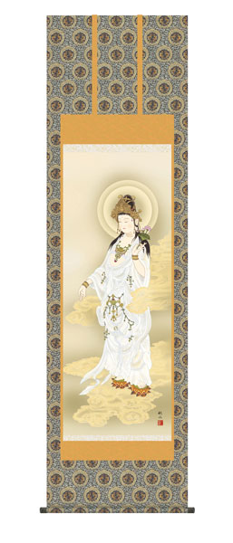 掛け軸 / 仏事 白衣観音 桐箱 床の間 おしゃれ 壁掛け 絵 54.5cm×190cm