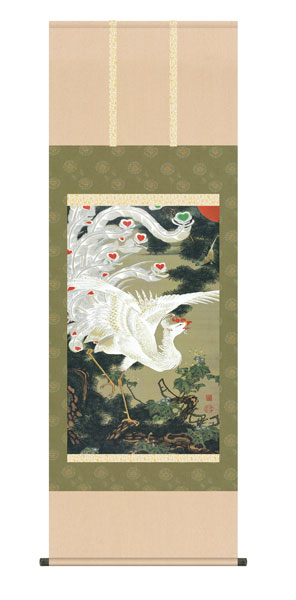 掛け軸 / 伊藤 若冲 老松白鳳図 尺五アンドン幅54.5×高さ約153cm 名画複製画