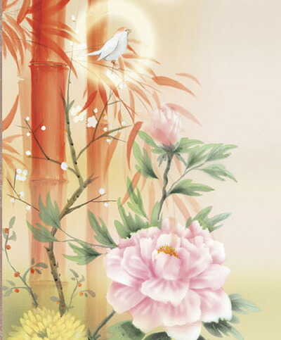 吉祥百花繚乱図 / 片山観雪 尺三幅 掛け軸 掛軸 かけじく 3点セット 化粧箱 桐箱収納 風鎮 防虫香 年中掛け 日本製 ラッピング ギフト モダン 和室 玄関 床の間 飾り インテリア 新築 お祝い 贈り物
